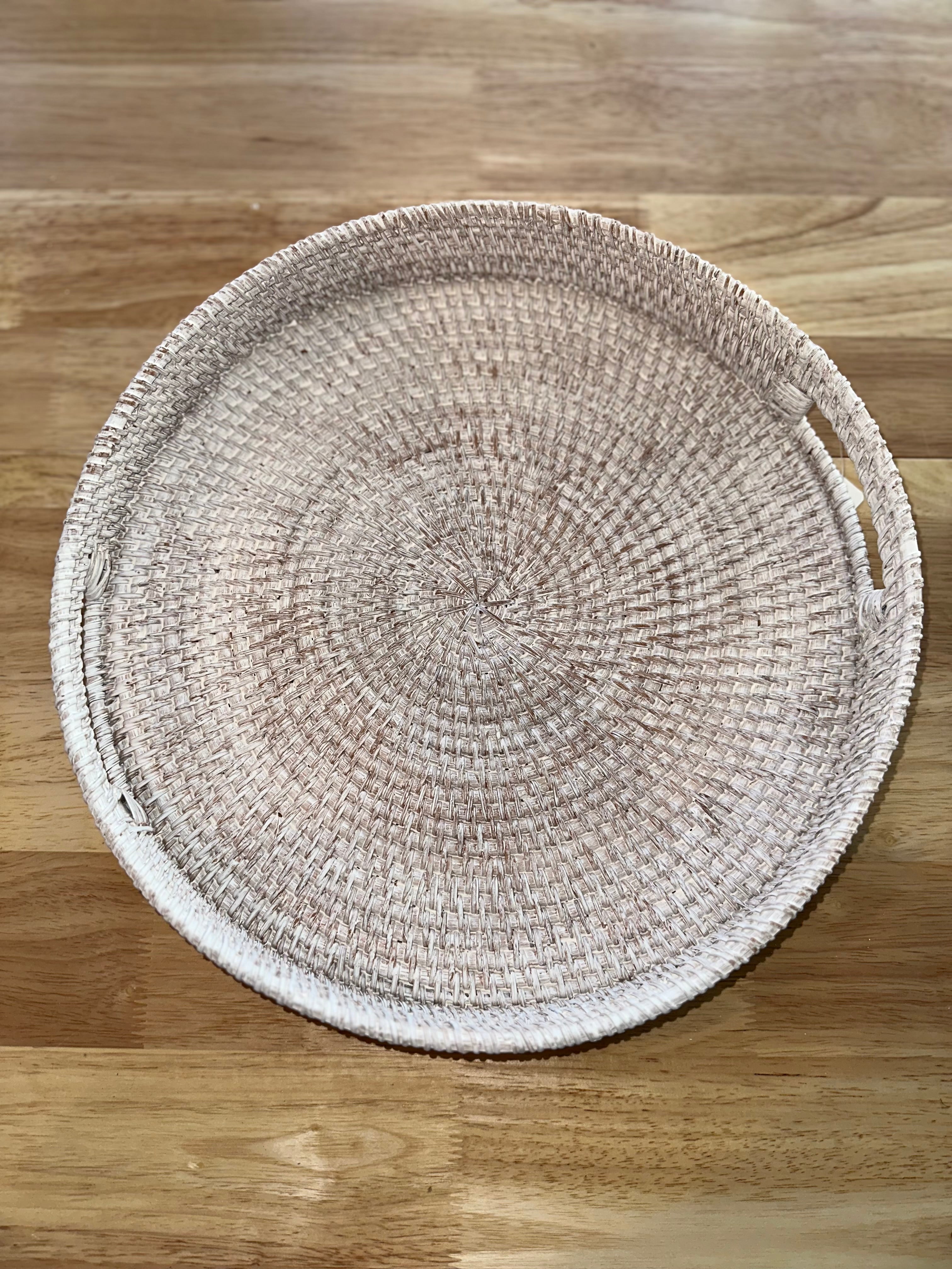 Beige Round Rattan Trays (Set of 2)