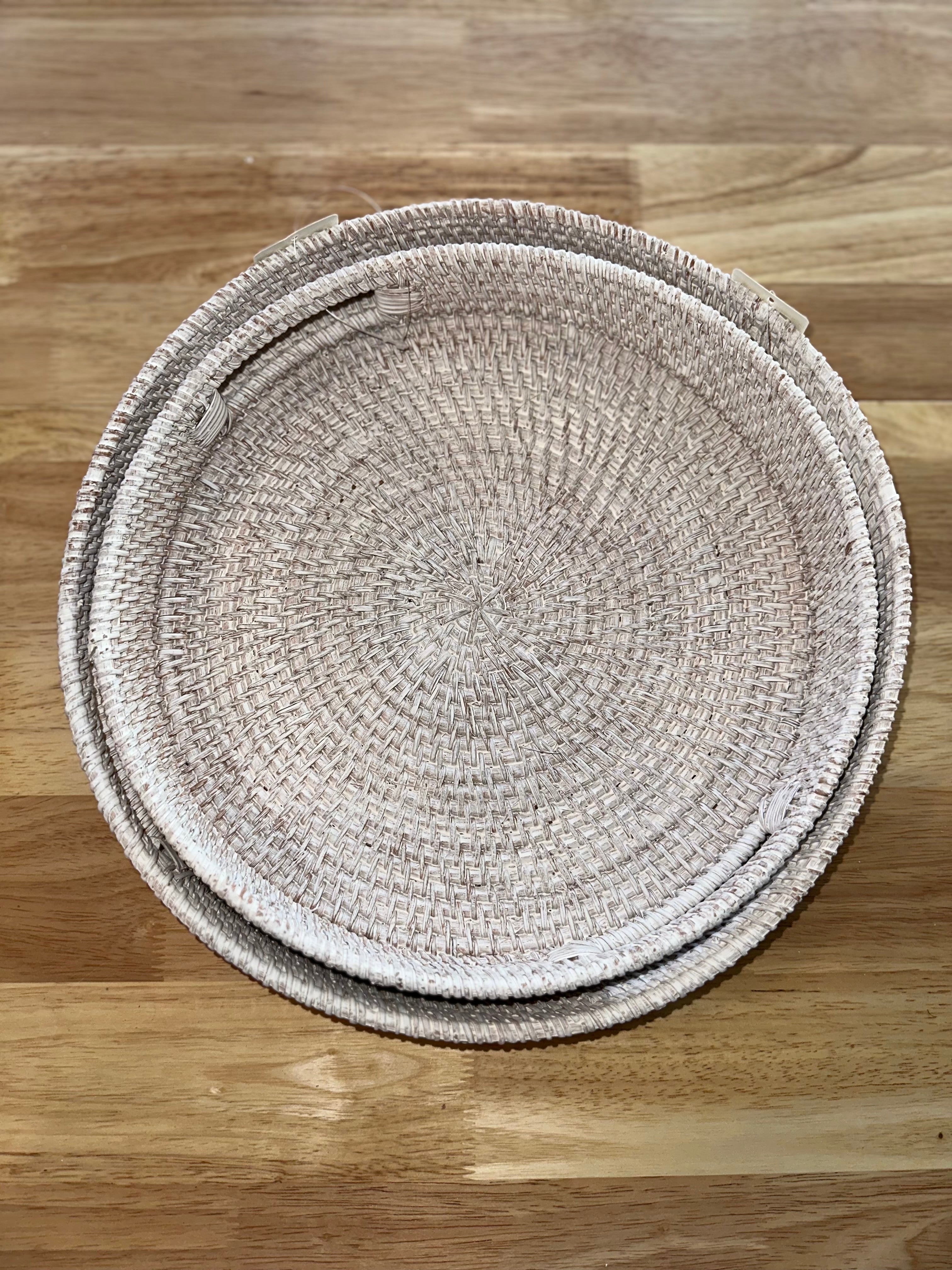 Beige Round Rattan Trays (Set of 2)