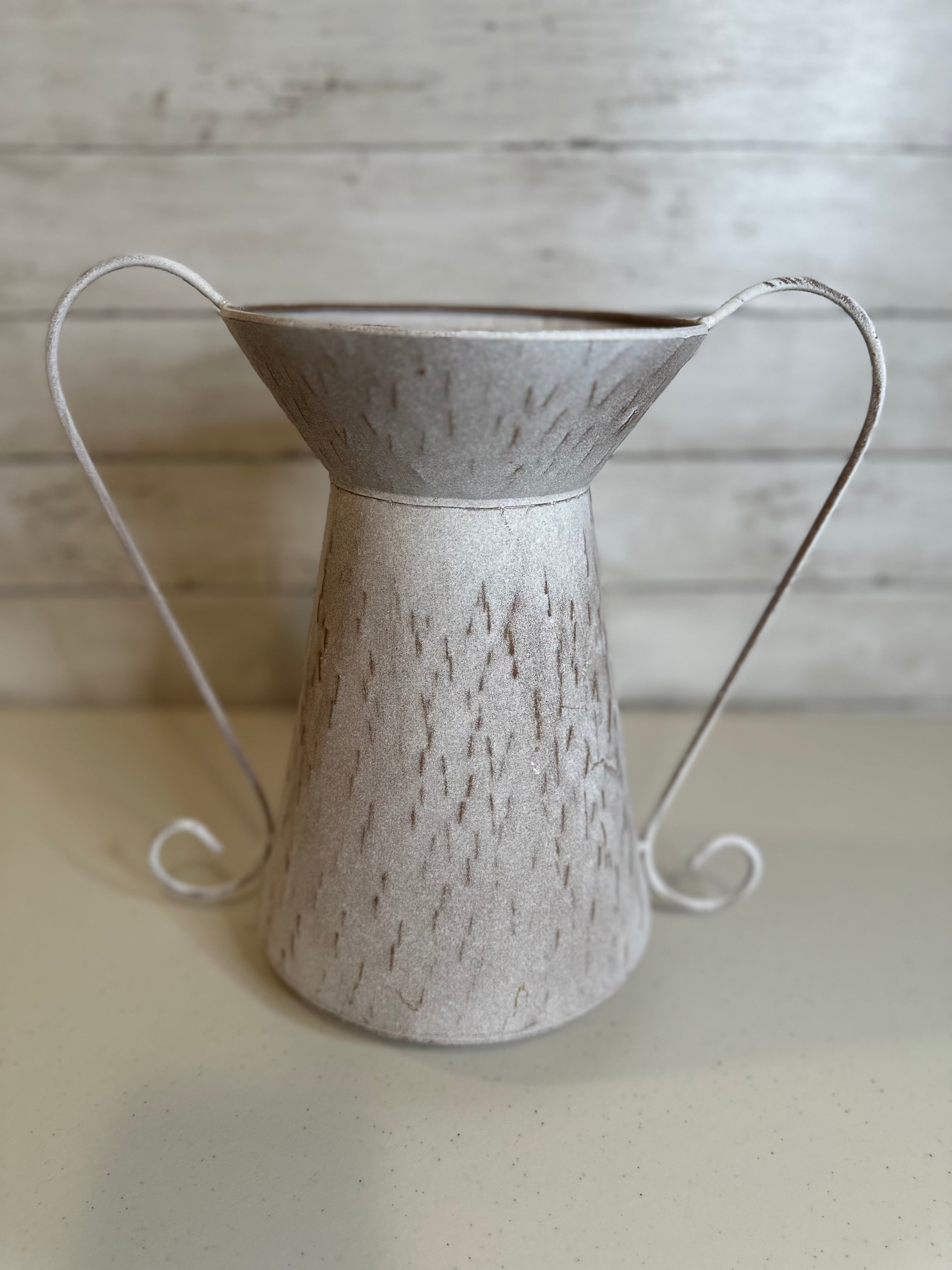 Vintage Ivory Hammered Metal Vase