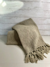 Cotton Waffle Throw with Fringe - Sage