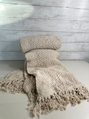 Knitted Waffle Throw - Cream