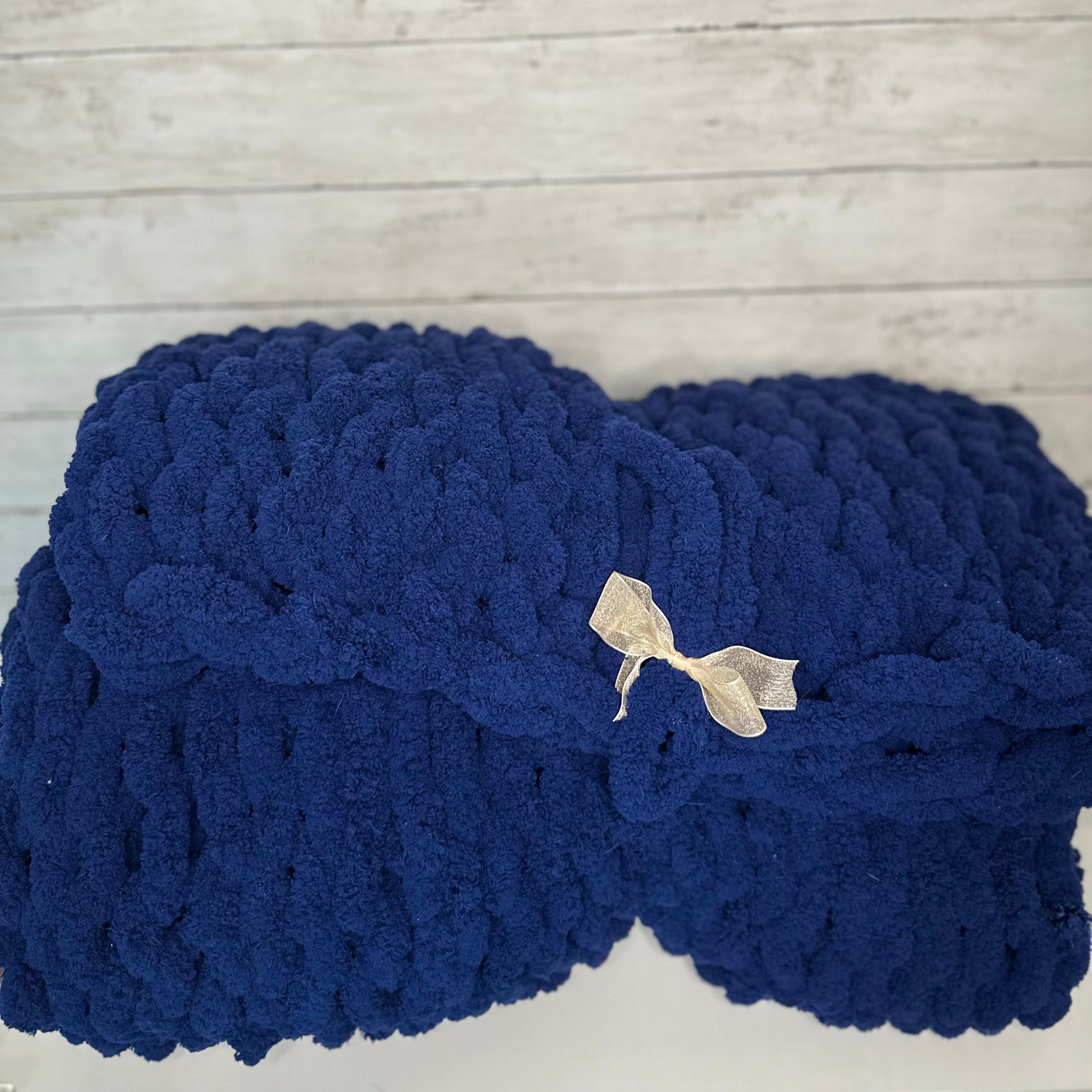 Dark Blue Chunky Knit Blanket