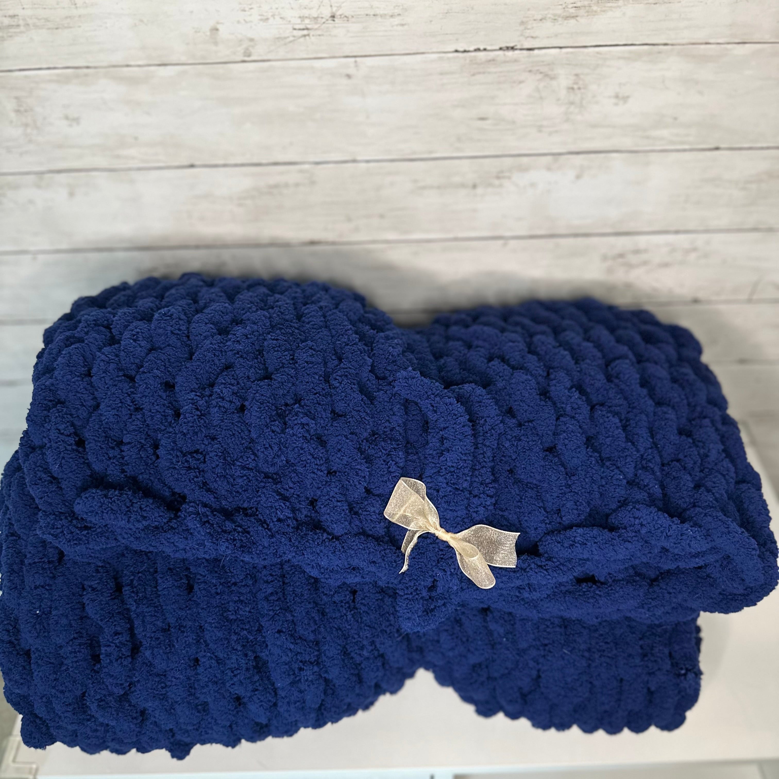 Dark Blue Chunky Knit Blanket