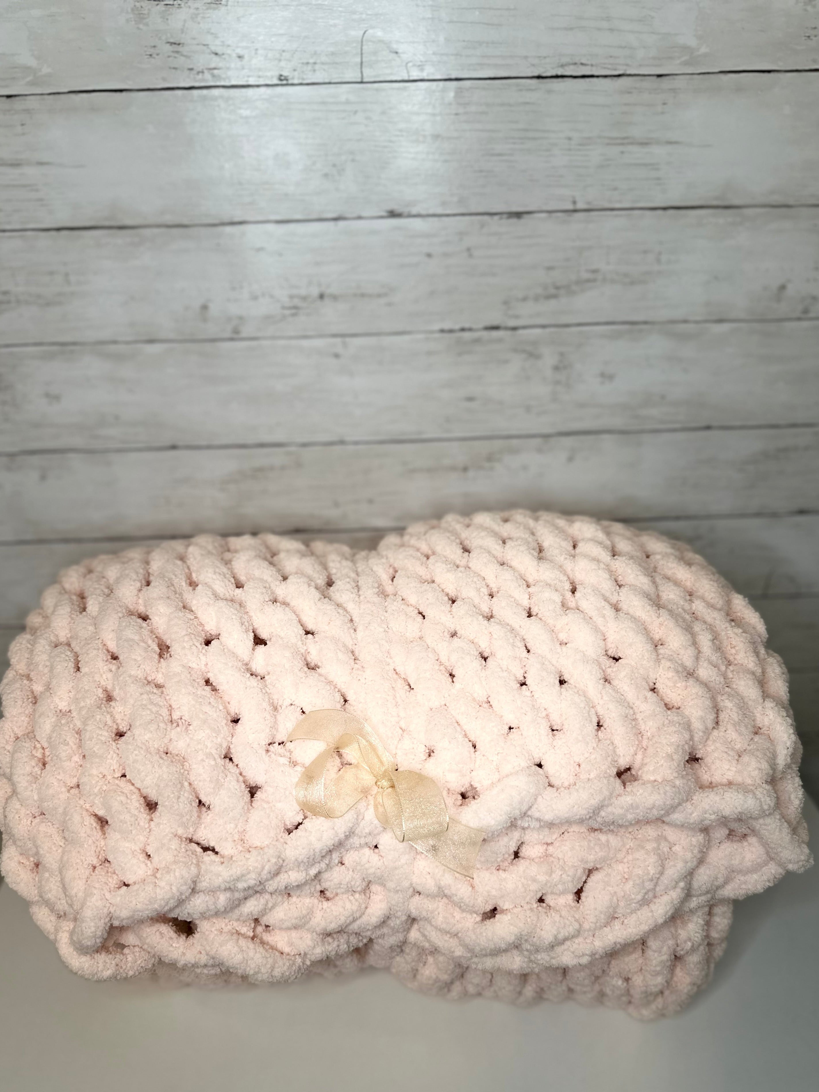 Light Pink Chunky Knit Blanket