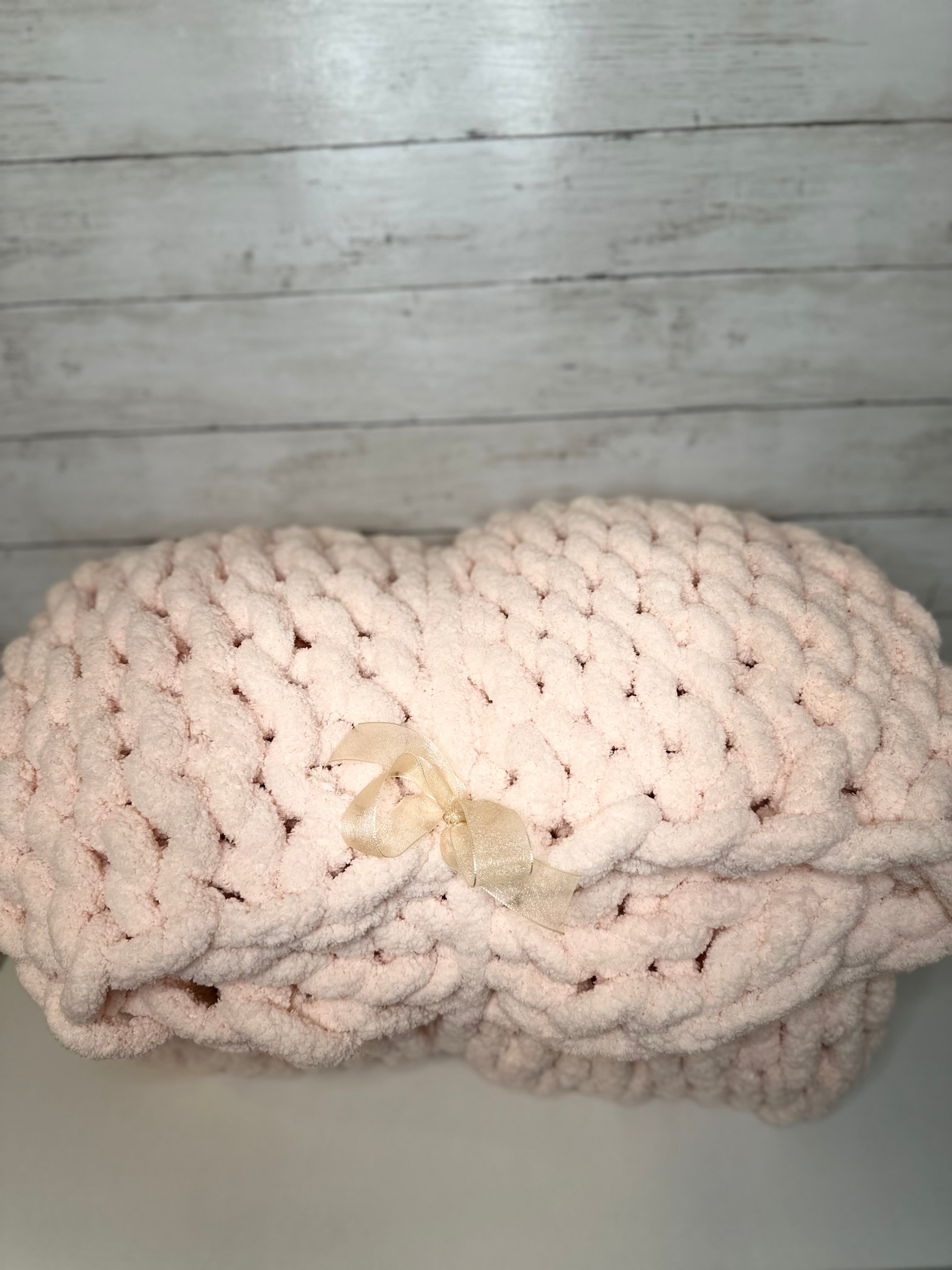 Light Pink Chunky Knit Blanket