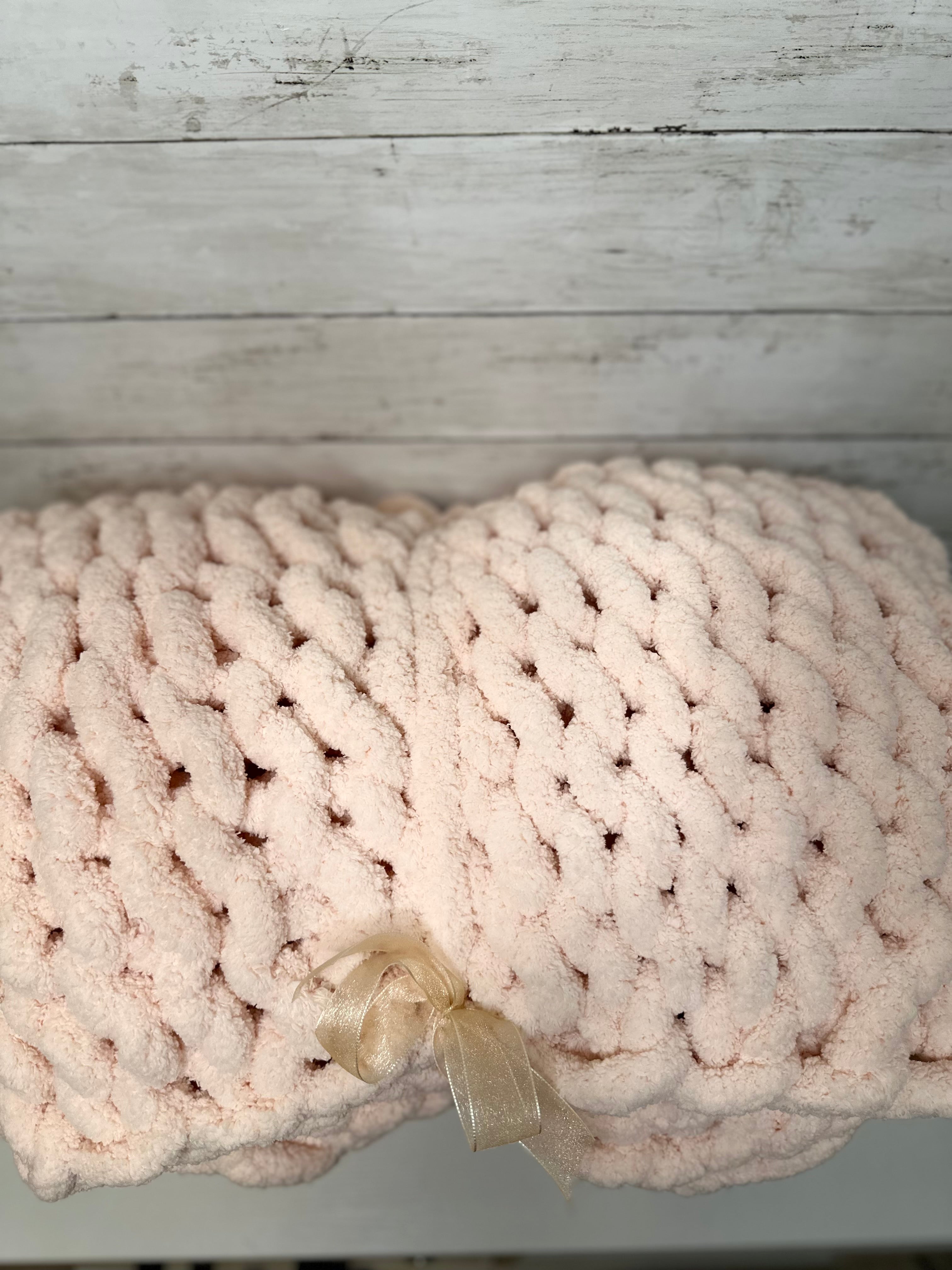 Light Pink Chunky Knit Blanket